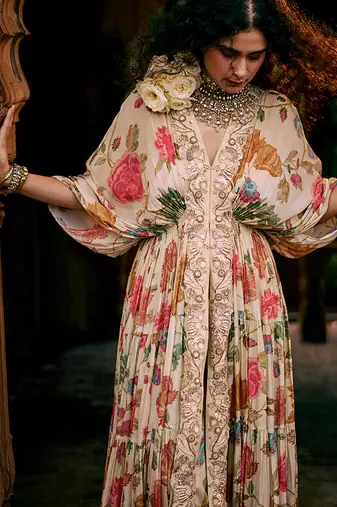 Multicolor printed crepe kaftan
