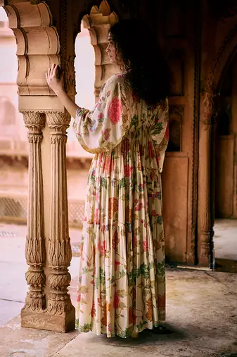 Multicolor printed crepe kaftan
