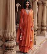 Rust embroidered chanderi anarkali