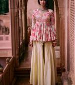 Pink printed silk kurta set