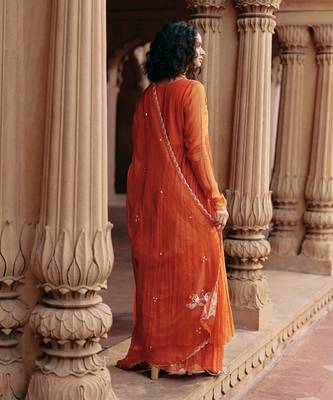 Rust embroidered chanderi anarkali 3