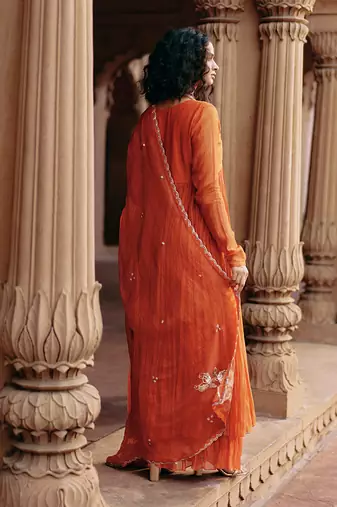Rust embroidered chanderi anarkali