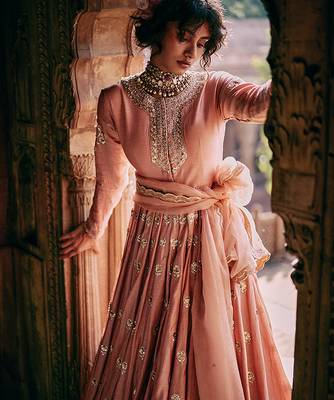 Pink embroidered silk anarkali 2