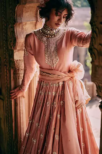 Pink embroidered silk anarkali