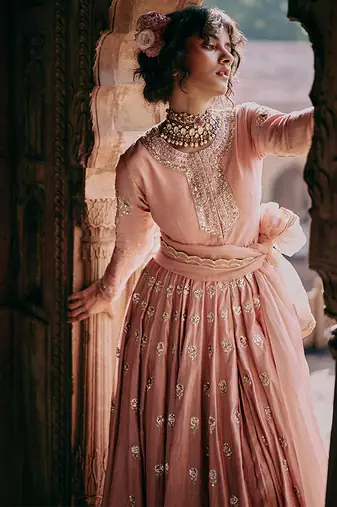 Pink embroidered silk anarkali