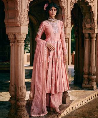 Pink embroidered silk anarkali 1