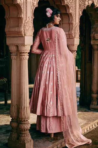 Pink embroidered silk anarkali