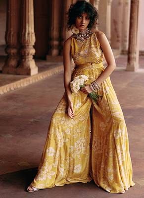 Yellow embroidered crepe jumpsuit 2