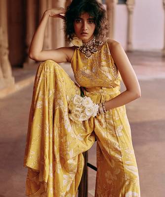 Yellow embroidered crepe jumpsuit 3