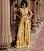 Yellow embroidered crepe jumpsuit