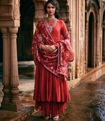 Red embroidered chanderi anarkali