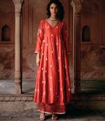 Red embroidered modal silk anarkali