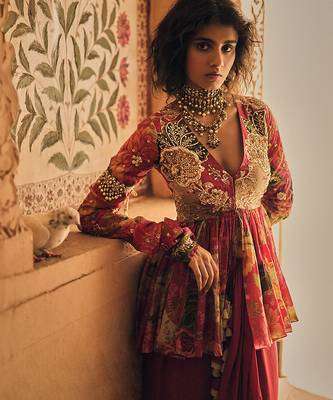 Red printed crepe co ord set 2