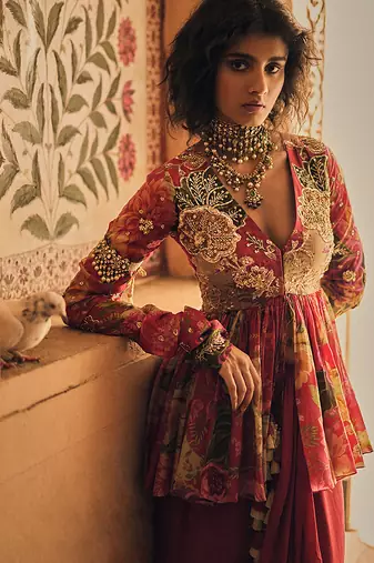 Red printed crepe co ord set
