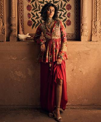 Red printed crepe co ord set 3