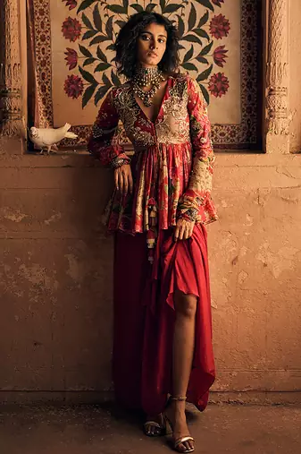 Red printed crepe co ord set