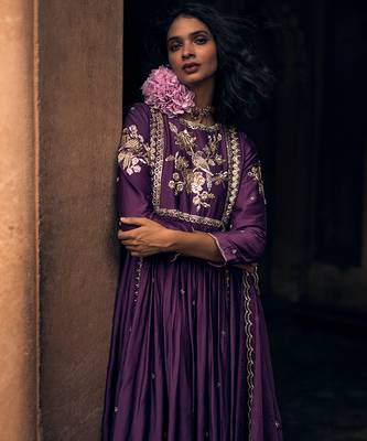 Purple embroidered modal silk anarkali 1