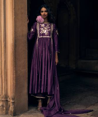 Purple embroidered modal silk anarkali 2