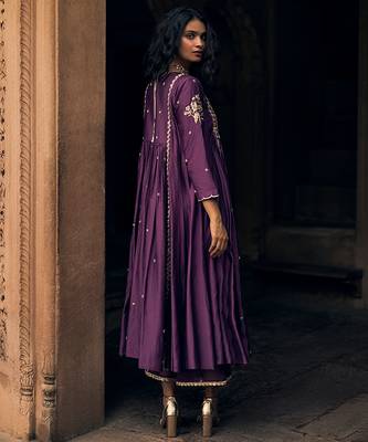 Purple embroidered modal silk anarkali 3