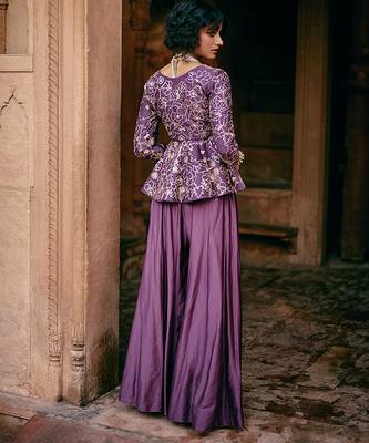 Purple embroidered silk kurta set 2