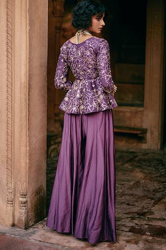 Purple embroidered silk kurta set