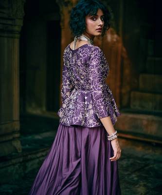 Purple embroidered silk kurta set 3