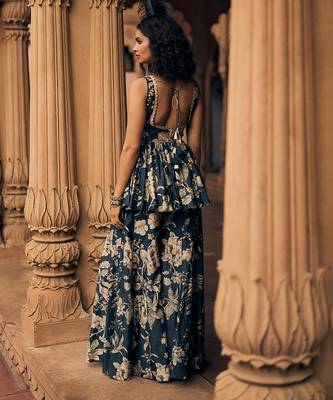 Blue printed silk kurta set 2
