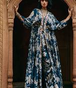 Blue printed crepe kaftan