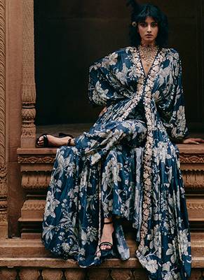 Blue printed crepe kaftan 3