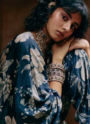 Blue printed crepe kaftan 4