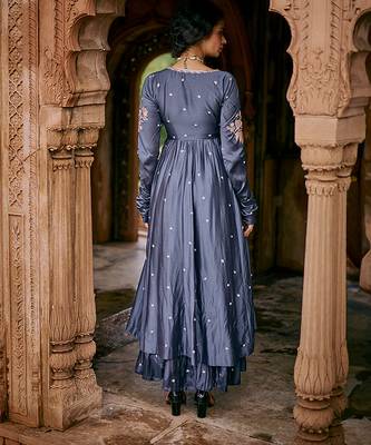 Blue embroidered modal silk kurta set 3