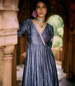 Blue embroidered modal silk kurta set