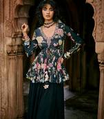 Indigo printed crepe kurta set