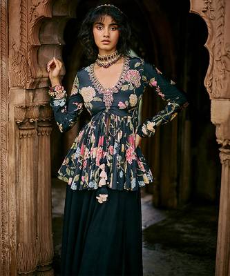 Indigo printed crepe kurta set 2