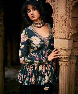 Indigo printed crepe kurta set 3