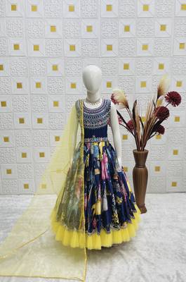 Trendy Chinon Silk Embroidery Sequins Work  Navy Blue Readymade Gown 2