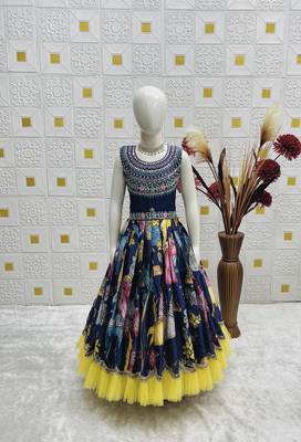 Trendy Chinon Silk Embroidery Sequins Work  Navy Blue Readymade Gown 3
