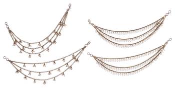 Marvellous 3 string long chain gold plated combo set of 2 pearl ear-chain(kaanchain) for women 1