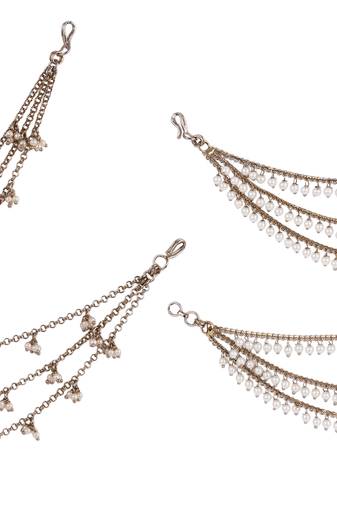 Marvellous 3 string long chain gold plated combo set of 2 pearl ear-chain(kaanchain) for women