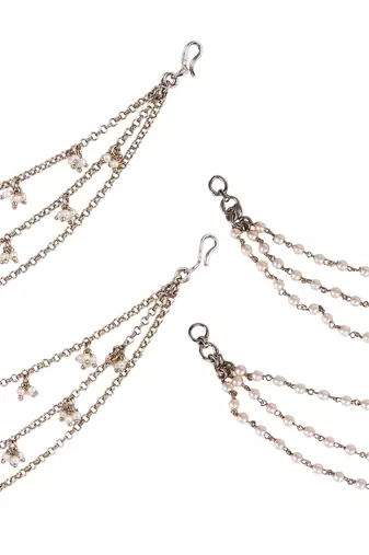 Traditional trendy 3 string long chain gold plated combo set of 2 pearl ear-chain(kaanchain) for women