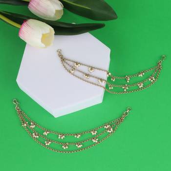 Traditional trendy 3 string long chain gold plated combo set of 2 pearl ear-chain(kaanchain) for women 3