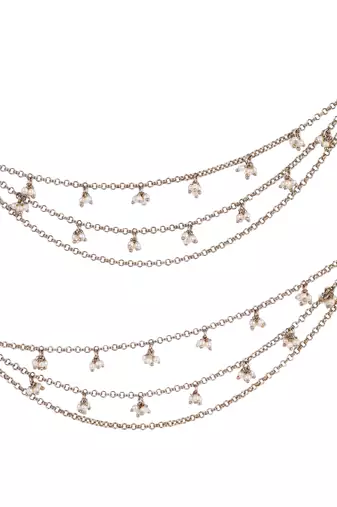 Traditional trendy 3 string long chain gold plated combo set of 2 pearl ear-chain(kaanchain) for women