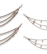 Pleasing 3 string long chain gold plated combo set of 2 pearl ear-chain(kaanchain) for women