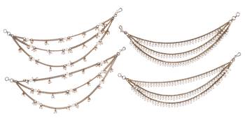 Splendid 3 string long chain gold plated combo set of 2 pearl ear-chain(kaanchain) for women 1