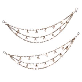 Pleasing 3 string long chain gold plated combo set of 2 pearl ear-chain(kaanchain) for women 4