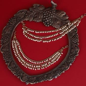 Splendid 3 string long chain gold plated combo set of 2 pearl ear-chain(kaanchain) for women 2