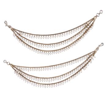 Splendid 3 string long chain gold plated combo set of 2 pearl ear-chain(kaanchain) for women 4