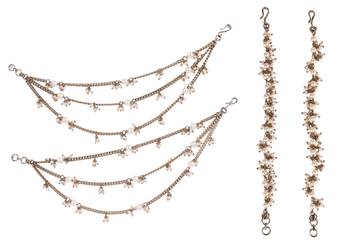 Traditional stylish 3 string long chain gold plated combo set of 2 pearl ear-chain(kaanchain) for women 1