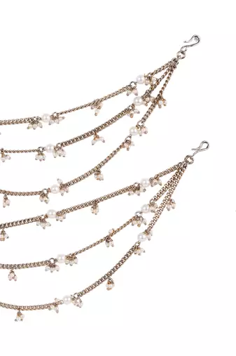 Traditional stylish 3 string long chain gold plated combo set of 2 pearl ear-chain(kaanchain) for women