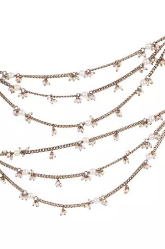 Splendid 3 string long chain gold plated combo set of 2 pearl ear-chain(kaanchain) for women